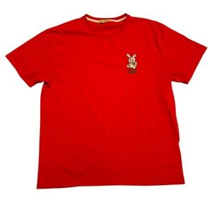Lucky Charm Mens Red Rhinestone Bunny Graphic T-Shirt 3XL Streetwear Tee
